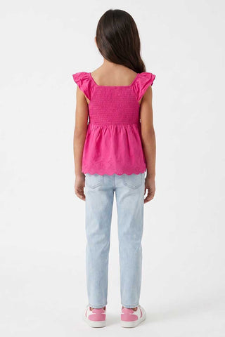 SMOCKED RUFFLE SLEEVES TOP FOR GIRLS
