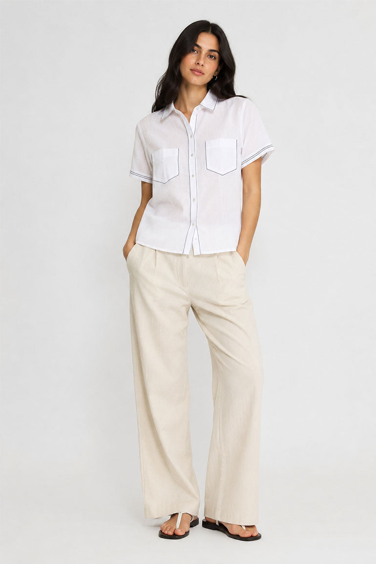 BUTTON DOWN SHIRT WITH CONTRAST STITCH FOR WOMEN