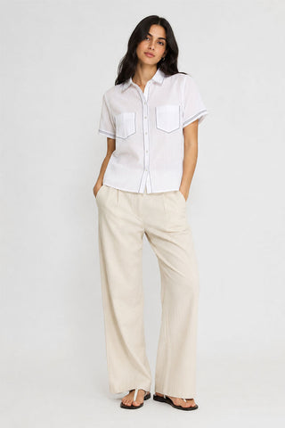 BUTTON DOWN SHIRT WITH CONTRAST STITCH FOR WOMEN