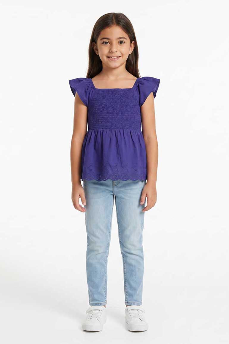 SMOCKED RUFFLE SLEEVES BLOUSE FOR GIRLS