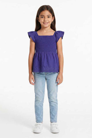 SMOCKED RUFFLE SLEEVES BLOUSE FOR GIRLS