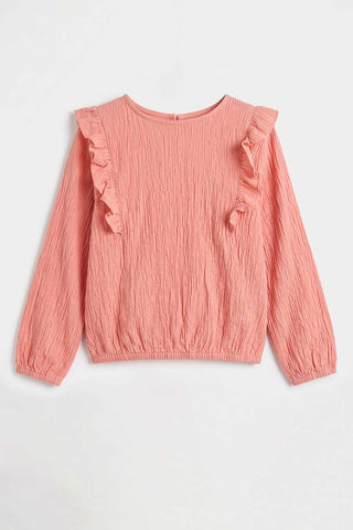 RUFFLE DETAIL TEXTURED BLOUSE FOR GIRLS