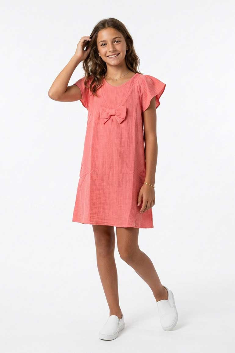 Bow Front Flutter Sleeve Dress For Girl