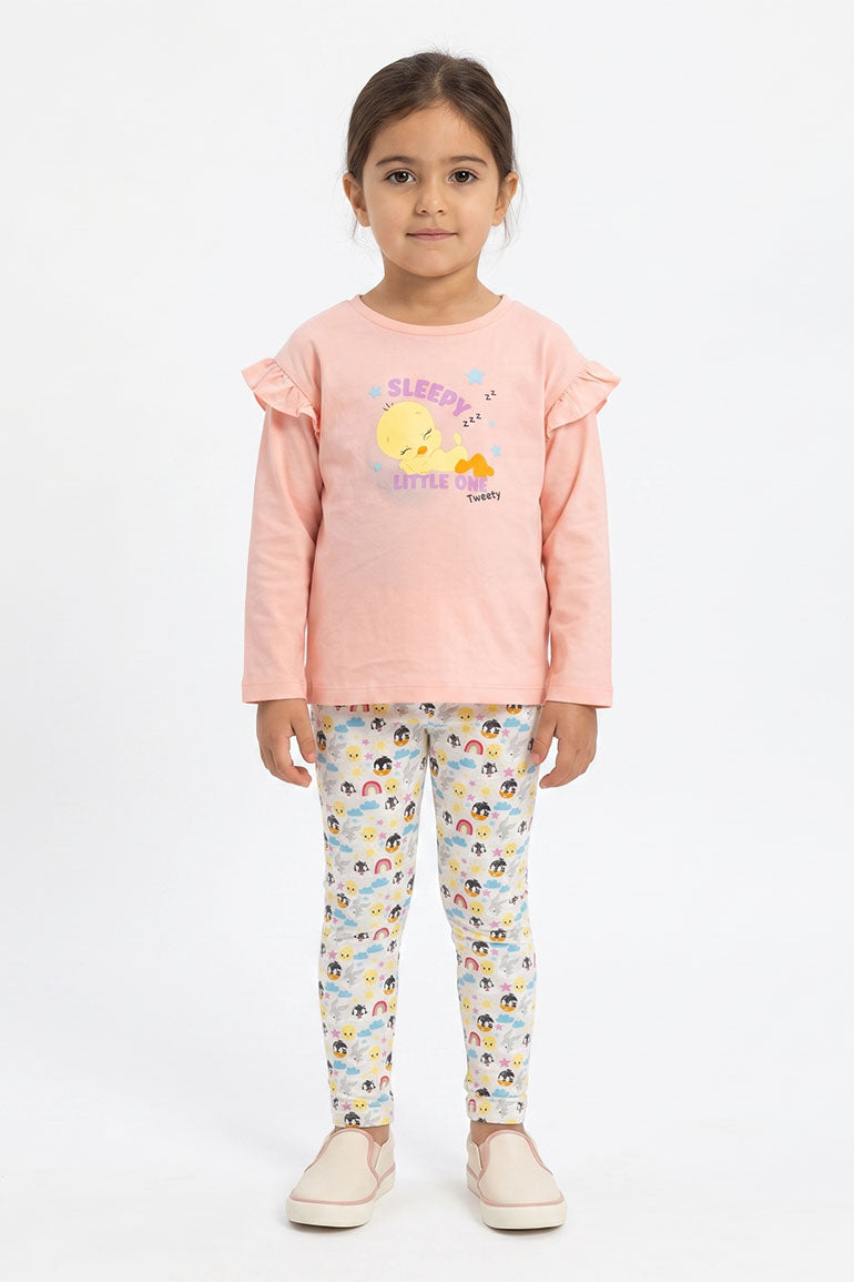 GRAPHIC T-Shirt and Printed Leggings Set for Baby Girls