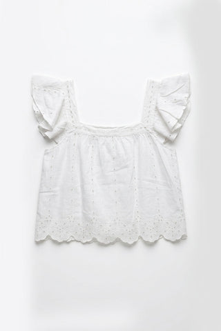 EMBROIDERED RUFFLE BLOUSE FOR WOMEN