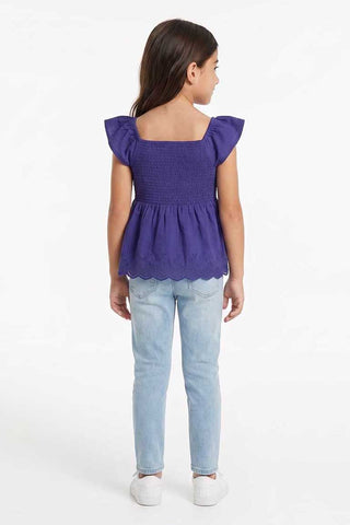 SMOCKED RUFFLE SLEEVES BLOUSE FOR GIRLS