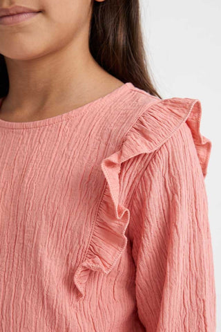 RUFFLE DETAIL TEXTURED BLOUSE FOR GIRLS