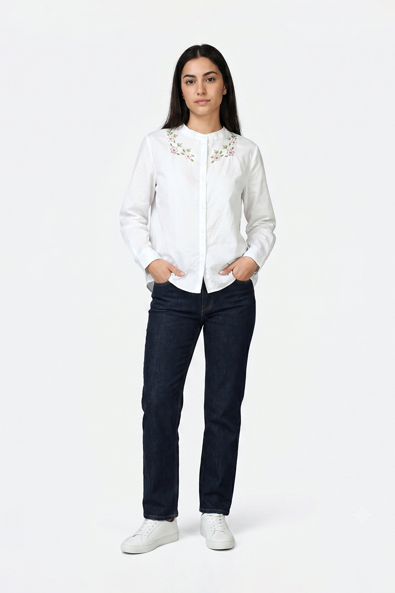 EMBROIDERED BUTTON DOWN SHIRT FOR WOMEN