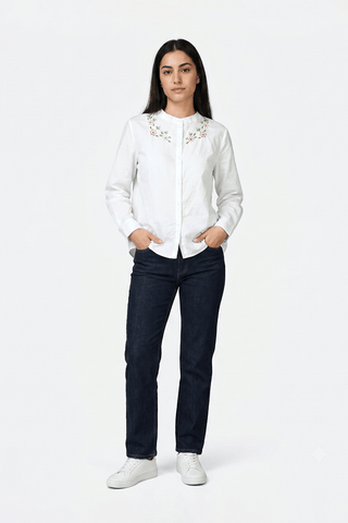 EMBROIDERED BUTTON DOWN SHIRT FOR WOMEN
