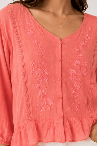 EMBROIDERED PEPLUM BLOUSE FOR WOMEN