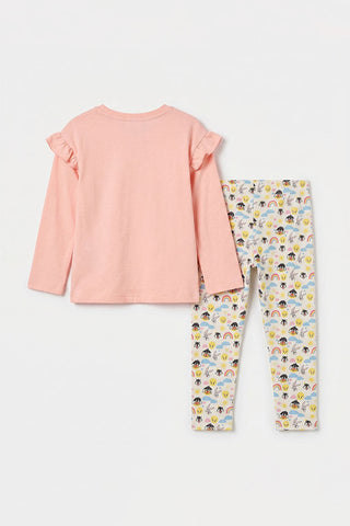 GRAPHIC T-Shirt and Printed Leggings Set for Baby Girls