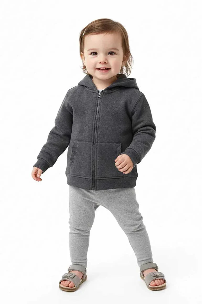 Zip-Up Fleece Hoodie For BabyGirl - Charcoal Grey