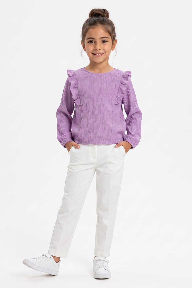 RUFFLE DETAIL TEXTURED BLOUSE FOR GIRLS
