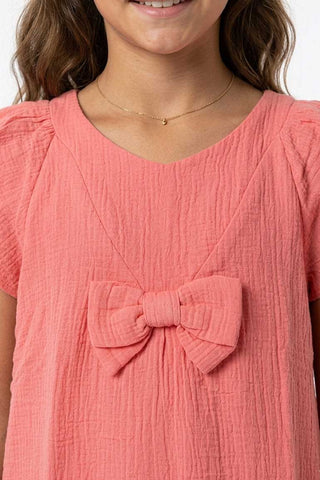 Bow Front Flutter Sleeve Dress For Girl