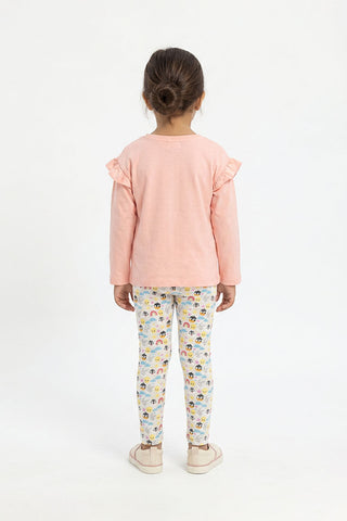 GRAPHIC T-Shirt and Printed Leggings Set for Baby Girls