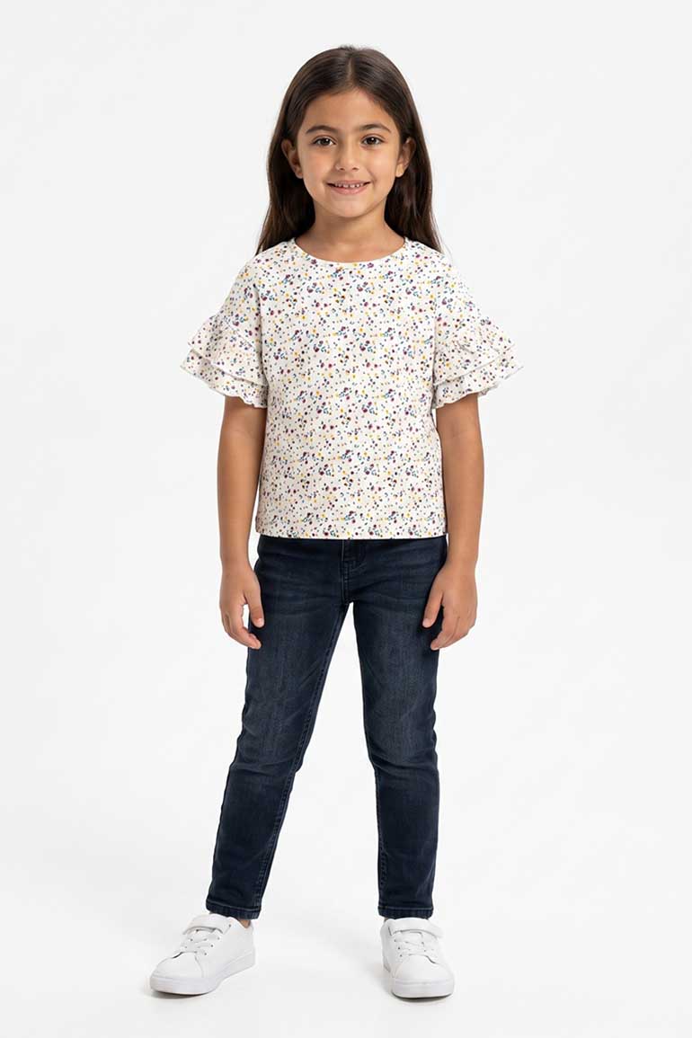 PRINTED RUFFLE SLEEVES BLOUSE FOR GIRLS