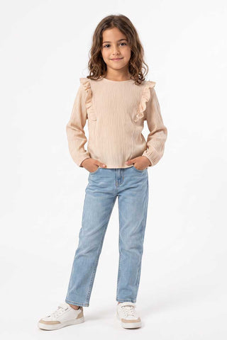 RUFFLE DETAIL TEXTURED BLOUSE FOR GIRLS