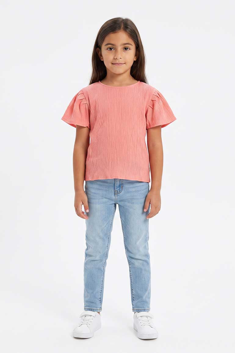TEXTURED PUFF SLEEVES BLOUSE FOR GIRLS