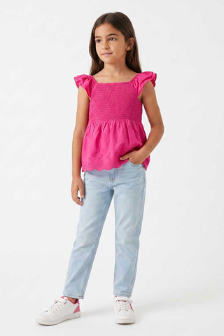 SMOCKED RUFFLE SLEEVES TOP FOR GIRLS