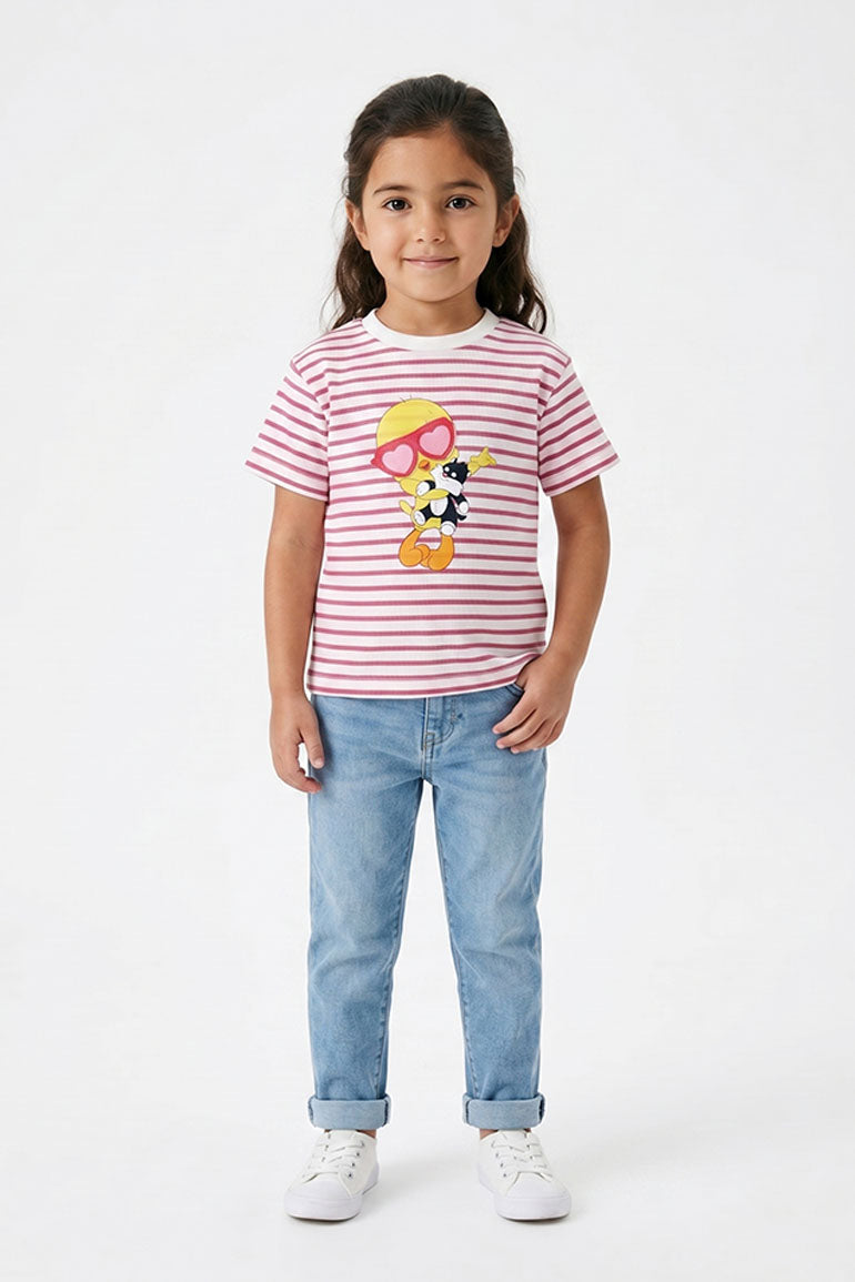 STRIPED CHARACTER GRAPHIC T-SHIRT FOR BABY GIRLS