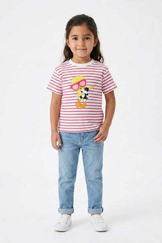 STRIPED CHARACTER GRAPHIC T-SHIRT FOR BABY GIRLS