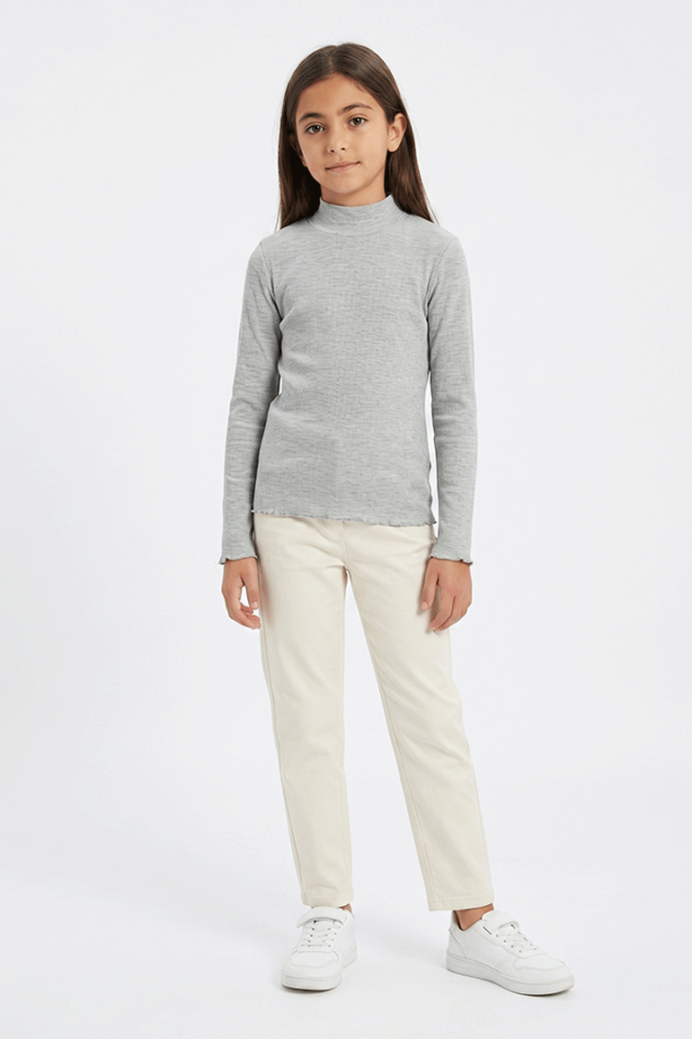 RIBBED MOCK NECK T-SHIRT FOR GIRLS