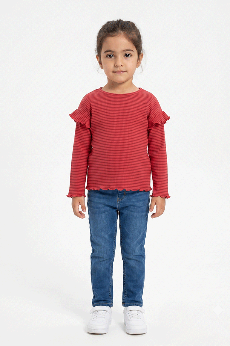 STRIPED RUFFLE T-SHIRT FOR BABY GIRLS