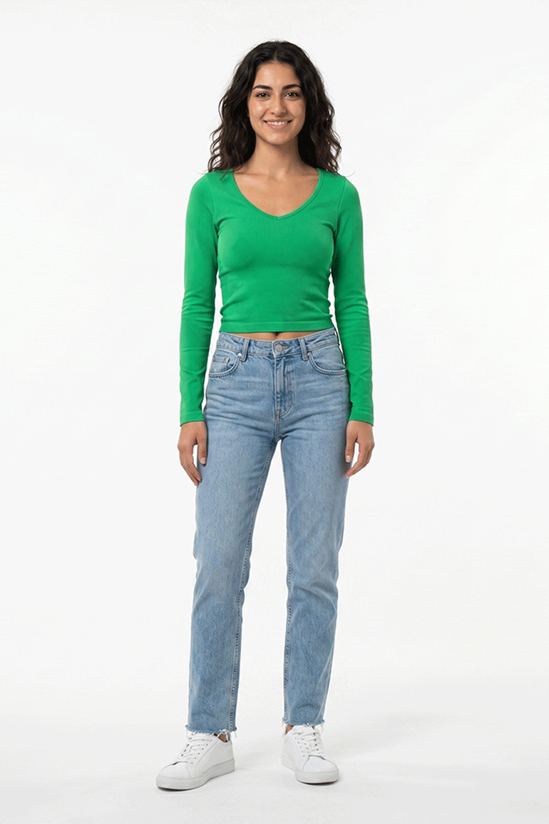 ACTIVEWEAR RIBBED LONG SLEEVES T-SHIRT FOR WOMEN