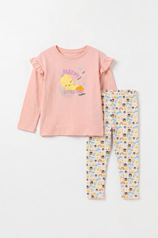 GRAPHIC T-Shirt and Printed Leggings Set for Baby Girls