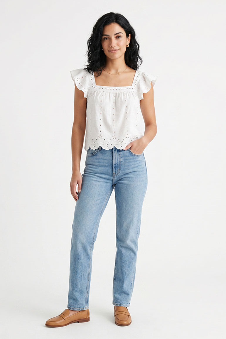 EMBROIDERED RUFFLE BLOUSE FOR WOMEN