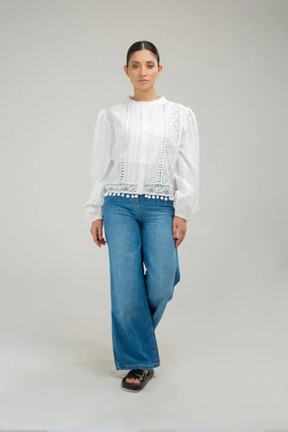 Embroidred Shirt For Women - White - New Arrival - MEME