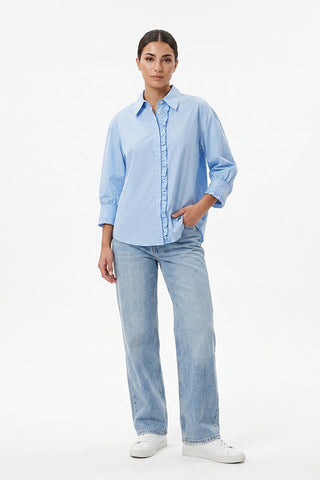 Ruffle Placket Oversized Shirt for Women