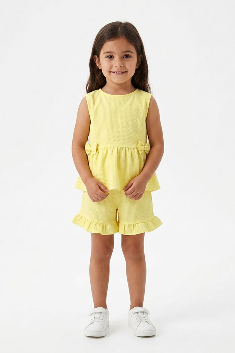 Bow Peplum Top and Ruffle Shorts Set for Baby Girls