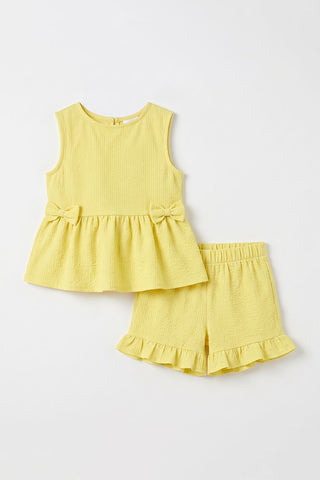 Bow Peplum Top and Ruffle Shorts Set for Baby Girls