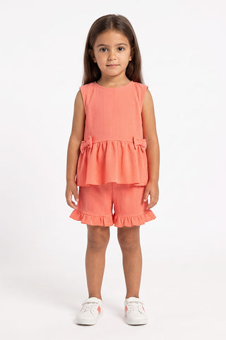 Bow Peplum Top and Ruffle Shorts Set for Baby Girls