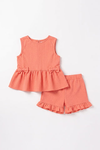 Bow Peplum Top and Ruffle Shorts Set for Baby Girls