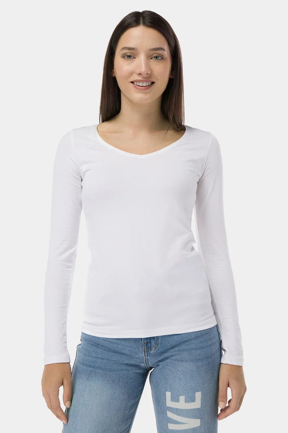 Solid Long Sleeve T-Shirt For Women - White