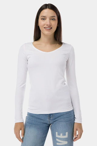 Solid Long Sleeve T-Shirt For Women - White
