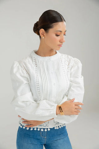 Embroidred Shirt For Women - White - New Arrival - MEME