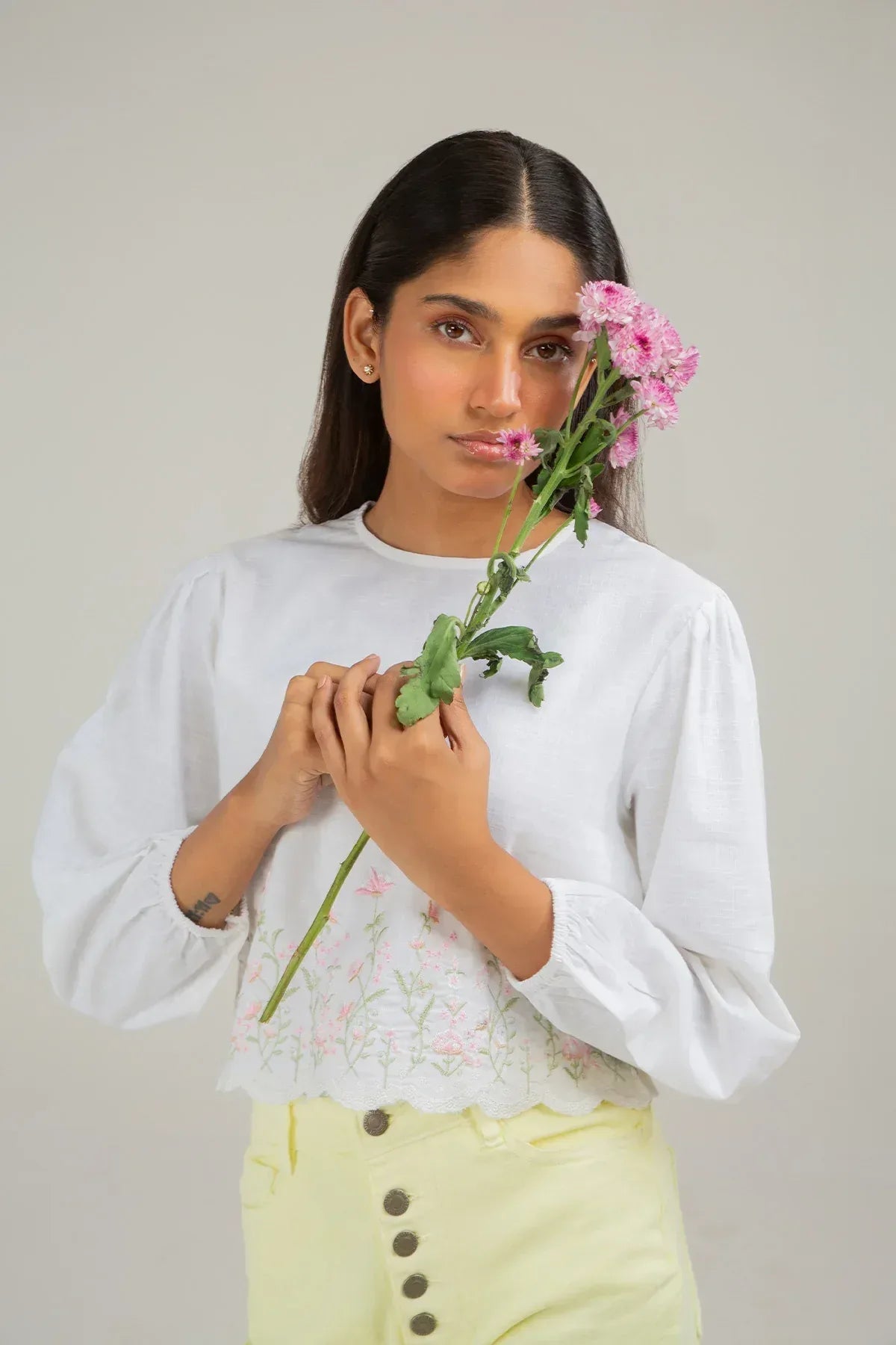 Embroidered Top For Women - White - New Arrival - MEME