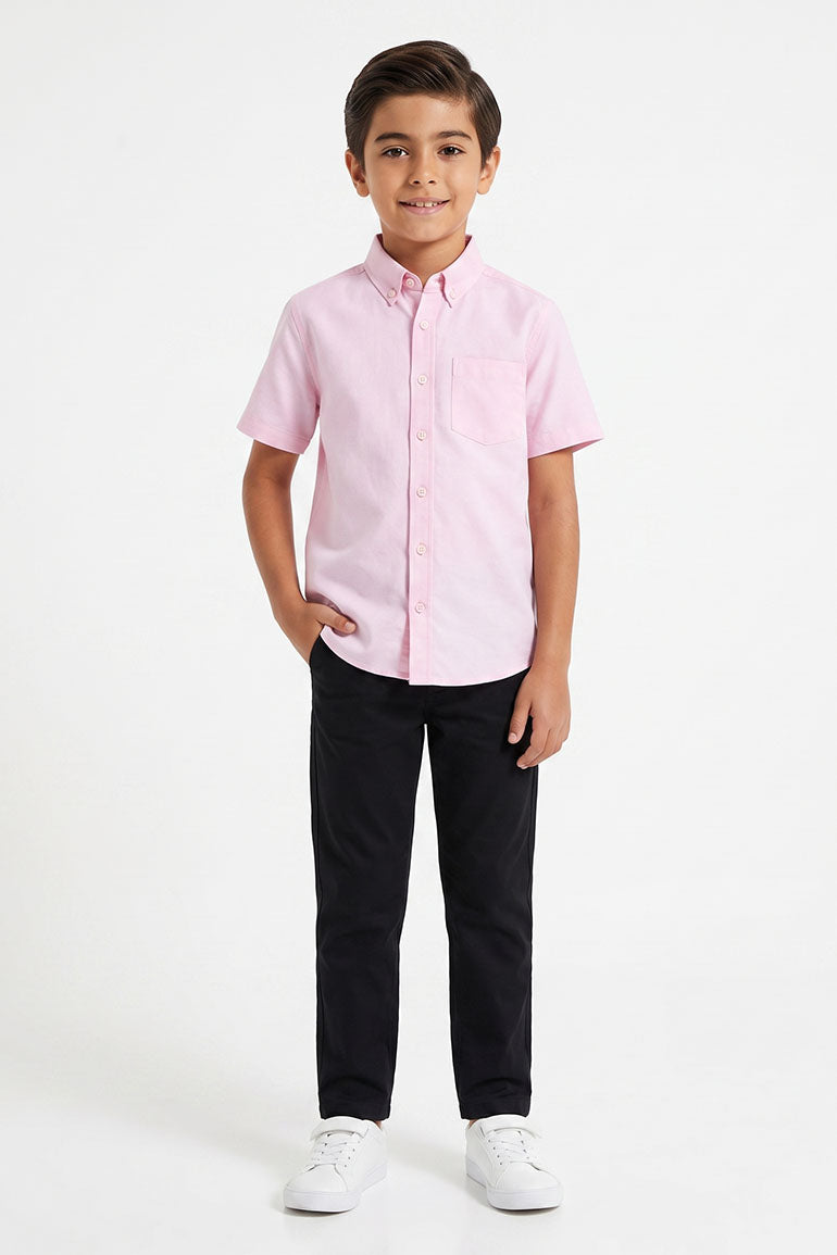 Solid Button Downshirt For Boy