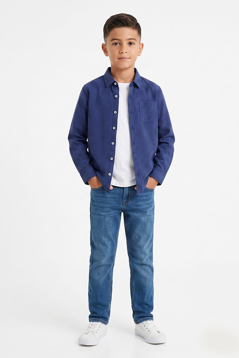 Checkered Button Downshirt For Boy