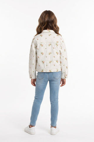 White Floral Print Utility Jacket for Girls
