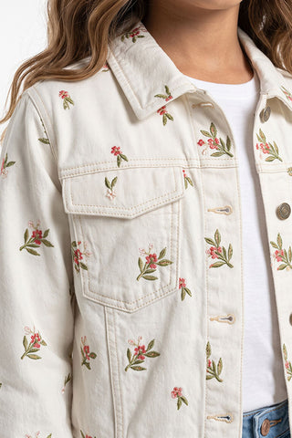 White Floral Print Utility Jacket for Girls