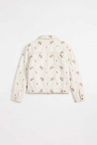 White Floral Print Utility Jacket for Girls