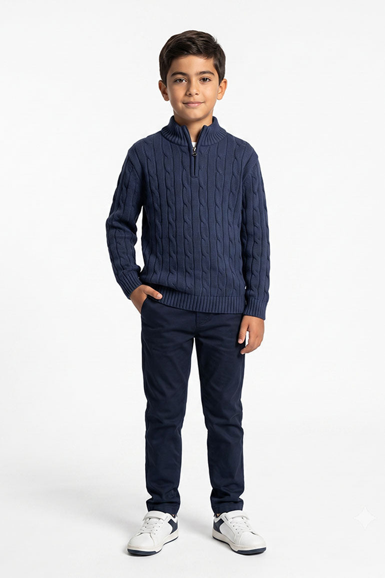 Quarter Zip-Up Knitted Sweater for Boys