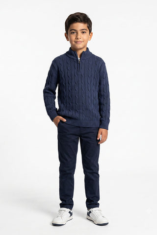 Quarter Zip-Up Knitted Sweater for Boys