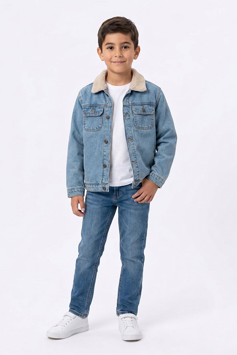 Sherpa Collar Denim Jacket for Boys