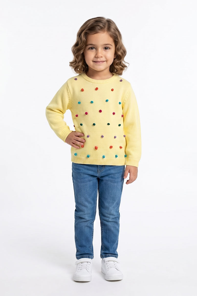 Knitted Sweater with pom pom detail for Baby Girls