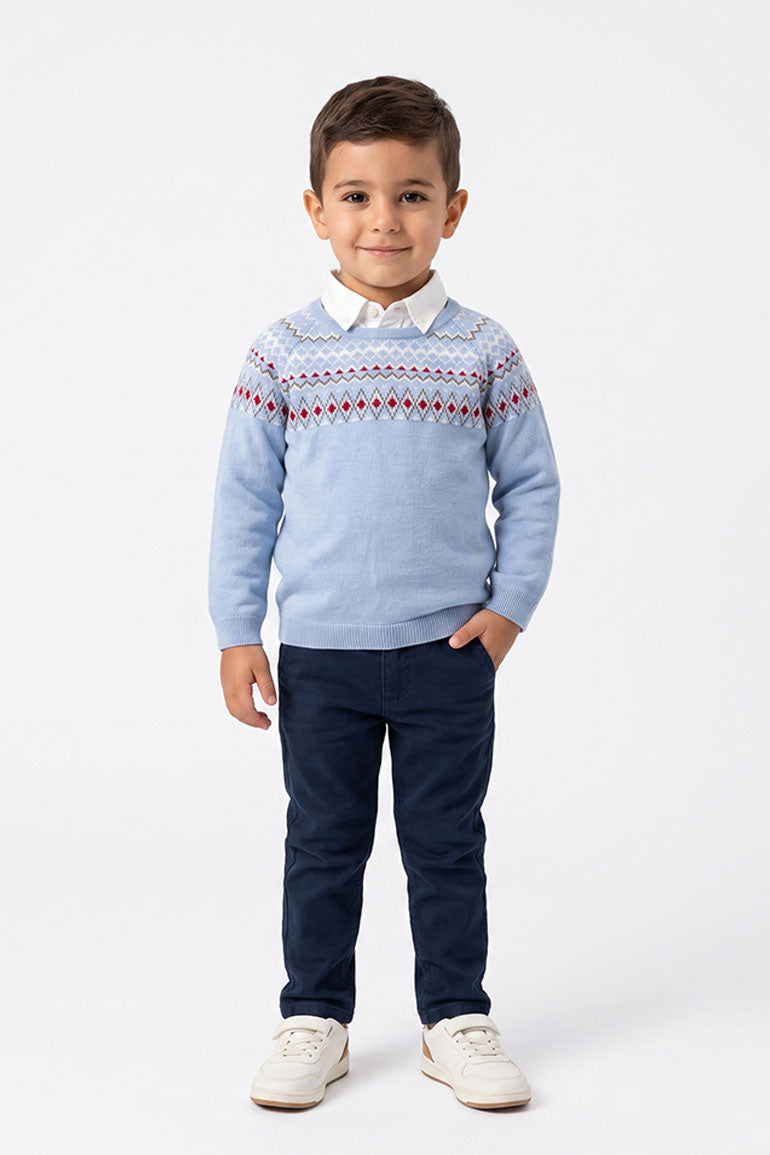 Light Blue Fair Isle Knitted Sweater for Baby Boys
